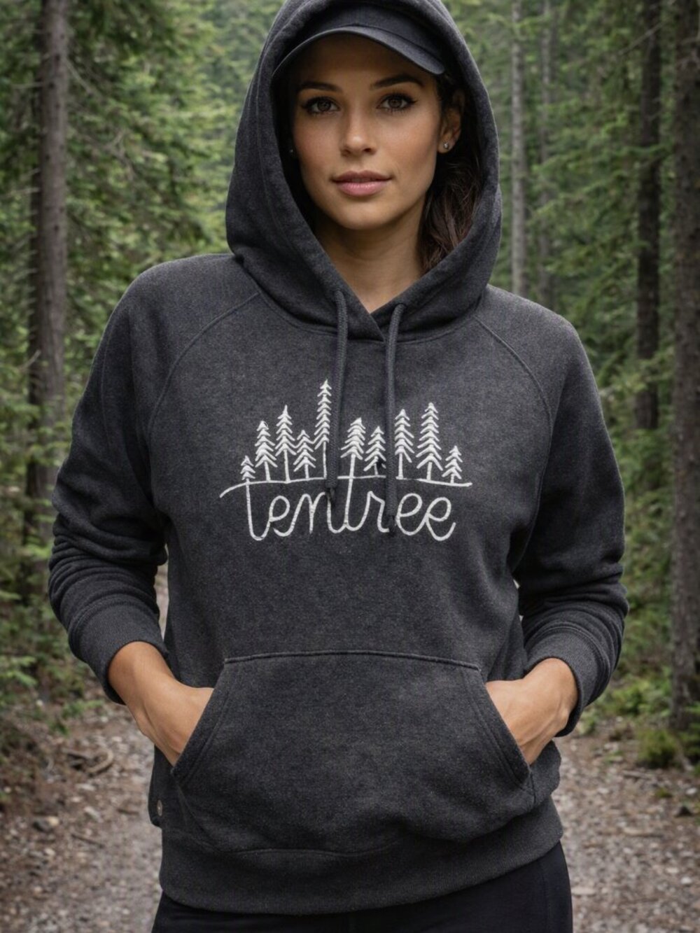 Tentree Juniper Hoodie Embroidered Graphic Black